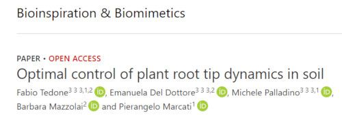 "Optimal control of plant root tip dynamics in soil" paper in Bioinspiration & Biomimetics journal