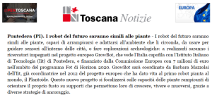 Toscana notizie parla del progetto GrowBot 